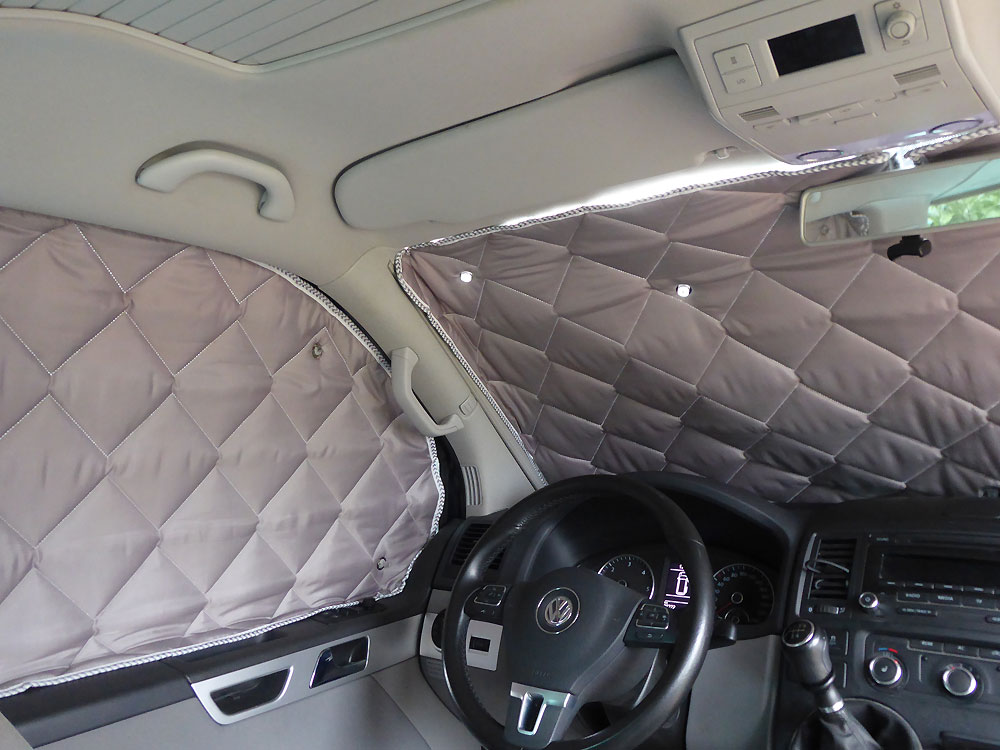 MaxEarn 8Stk Thermomatte Fahrerhaus passend für VW LWB T5/T6, Luxus Interne  Auto Sonnenblende Frontscheibenabdeckung, Thermo Jalousien Set