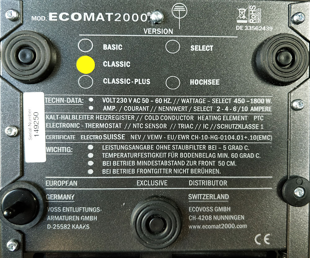 Ecomat 2000 Classic Heizlüfter Keramikheizer max. 1800W 230V